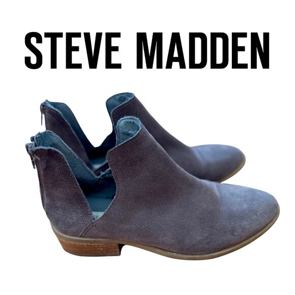 STEVE MADDEN Laramie Cutout Suede Bootie Gray/Brown Women's 8 Pull-On Zip Ankle - Picture 1 of 10